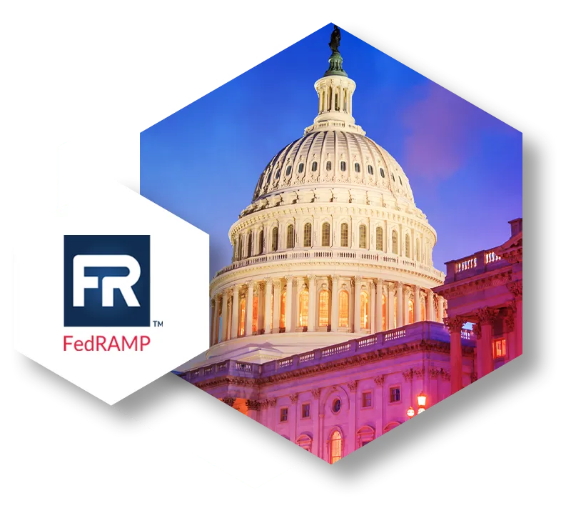 Photo of US capital building with a FedRamp logo
