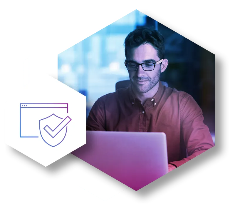 Close up of executive working on laptop