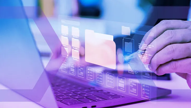 laptop with superimposed imager of file protection