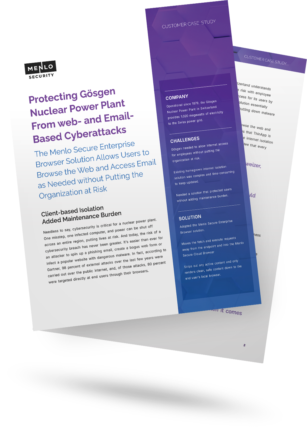 Cover of the Menlo Security case study on protecting Gösgen Nuclear Power Plant from web and email cyberattacks.