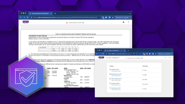 Image  screen shots showing Menlo Security's Proactive Browser Isolation