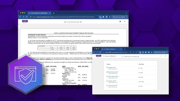 Image  screen shots showing Menlo Security's Proactive Browser Isolation