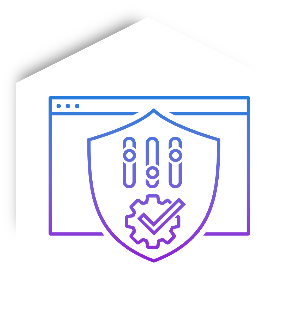 Icon for device posture management, showing security settings and a verified configuration gear inside a shield