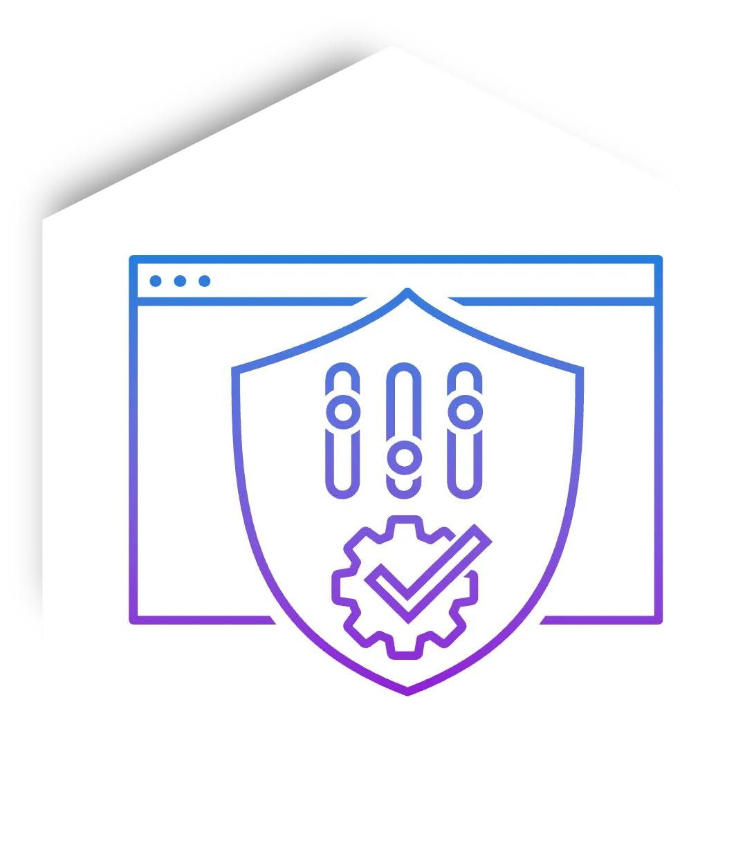 Icon for device posture management, showing security settings and a verified configuration gear inside a shield