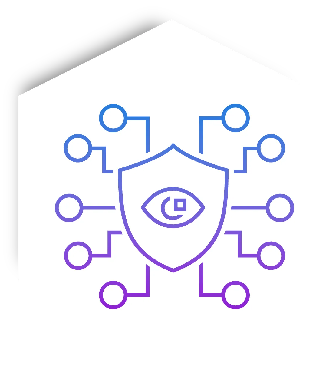 Icon of a security shield with an eye, representing advanced AI scanning a network for phishing and malware prevention