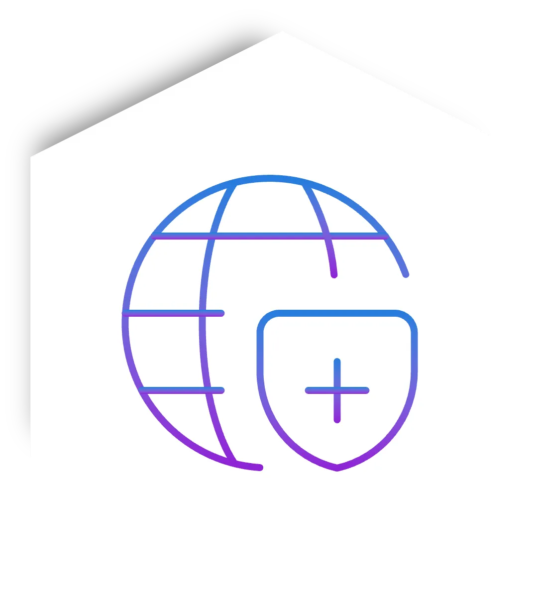 Icon of a globe with a security shield, symbolizing global reach and worldwide protection