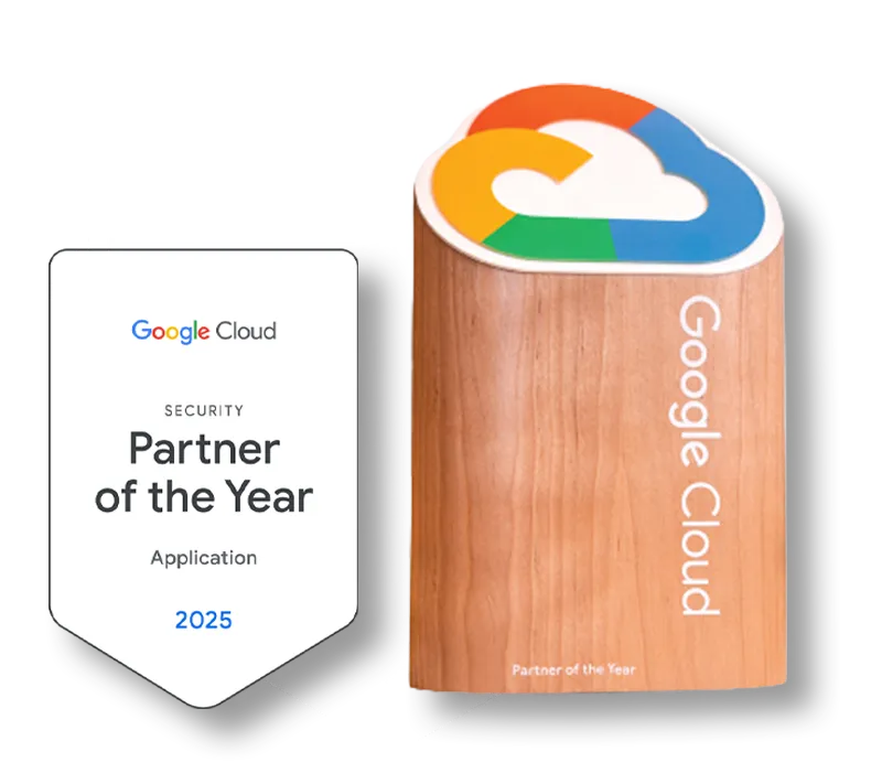 business woman CEO using laptop application for work sitting at table workspace in office, additional badge of Menlo Security being Google parnter of the year