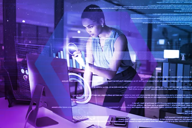 A compliance officer reviews user session recordings on a futuristic display, representing the deep visibility needed to ensure policy and regulatory compliance. The image symbolizes how browsing forensics provides definitive evidence to satisfy audit requirements.