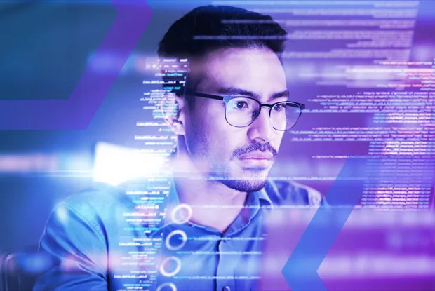 A threat hunter intently analyzes a security event, representing the ability to 'see inside the mind of an attacker.' The image symbolizes how browsing forensics provides real-time visibility into an attacker's Tactics, Techniques, and Procedures (TTPs)