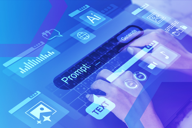 A user interacts with a Generative AI interface, symbolizing the need to secure GenAI tools in the enterprise. This image represents browser-level controls like DLP and copy-paste restrictions that provide visibility and prevent data loss.