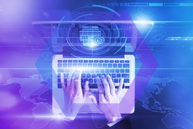 An IT professional handling sensitive data, symbolizing the need to protect PII and PHI to achieve regulatory compliance. The image represents how a browser-centric DLP solution can help organizations meet standards like GDPR, CCPA, and HIPAA