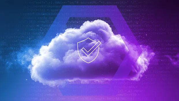 A stylized cloud with a security shield icon, symbolizing how Advanced Cloud-based Browser Security delivers only secure content. This represents how all active code is executed in the cloud to prevent harmful content from ever reaching the endpoint.