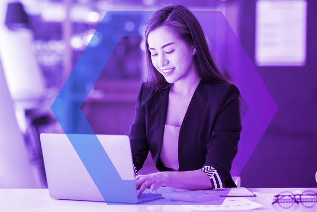 A smiling professional works on her laptop, representing how an 'Agentless' security solution 'Works for Everyone'. This symbolizes a secure, non-invasive approach that requires no endpoint software to maintain, covering all user types like BYOD and contractors