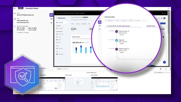 Screenshot of the Menlo 'Browsing Forensics' dashboard, which provides forensics-level visibility into user activity within applications for rapid incident investigation.