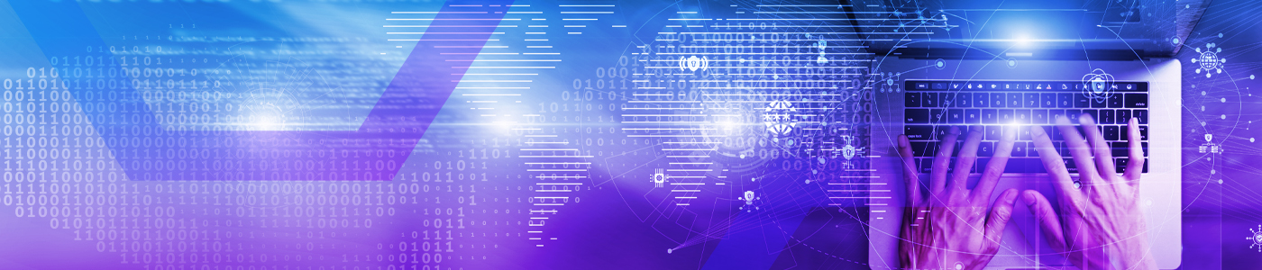 Webpage banner for Menlo DLP, featuring the headline 'Deepen Security with DLP Designed for the Browser' above a high-tech cybersecurity image of hands on a laptop.