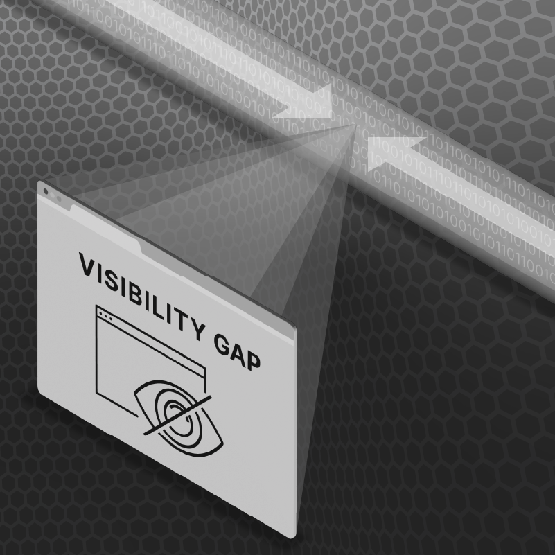 3D black box with a circuit pattern and the words 'Black Box,' surrounded by a transparent tube with envelope icons inside, set against a purple hexagonal background.