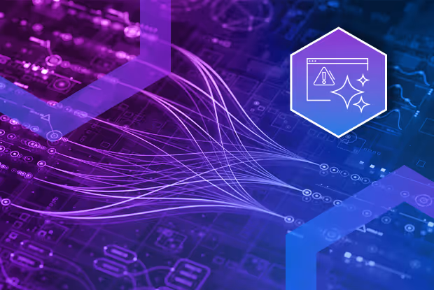 Digital illustration showing multiple glowing purple and blue lines converging on a futuristic circuit board background with a hexagonal icon depicting a clean, error-free webpage.
