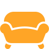 Orangene Couch mit zwei Armlehnen und vier Beinen.
