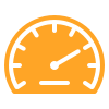 Orange Tachometer-Icon mit Nadel, die auf hohe Geschwindigkeit weist.