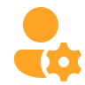 Orange Benutzer-Icon mit einem Zahnradsymbol für Einstellungen.