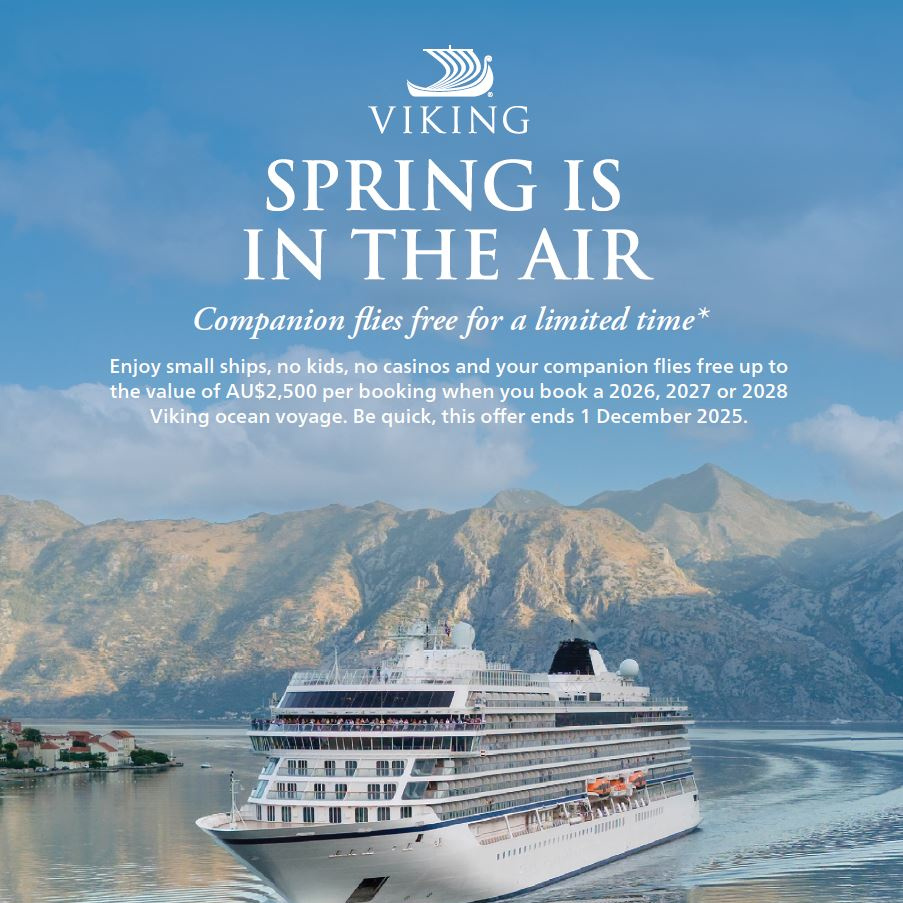 Viking expedition & ocean cruises companions fly free deal at the Bay Home Show from Helloworld Travel