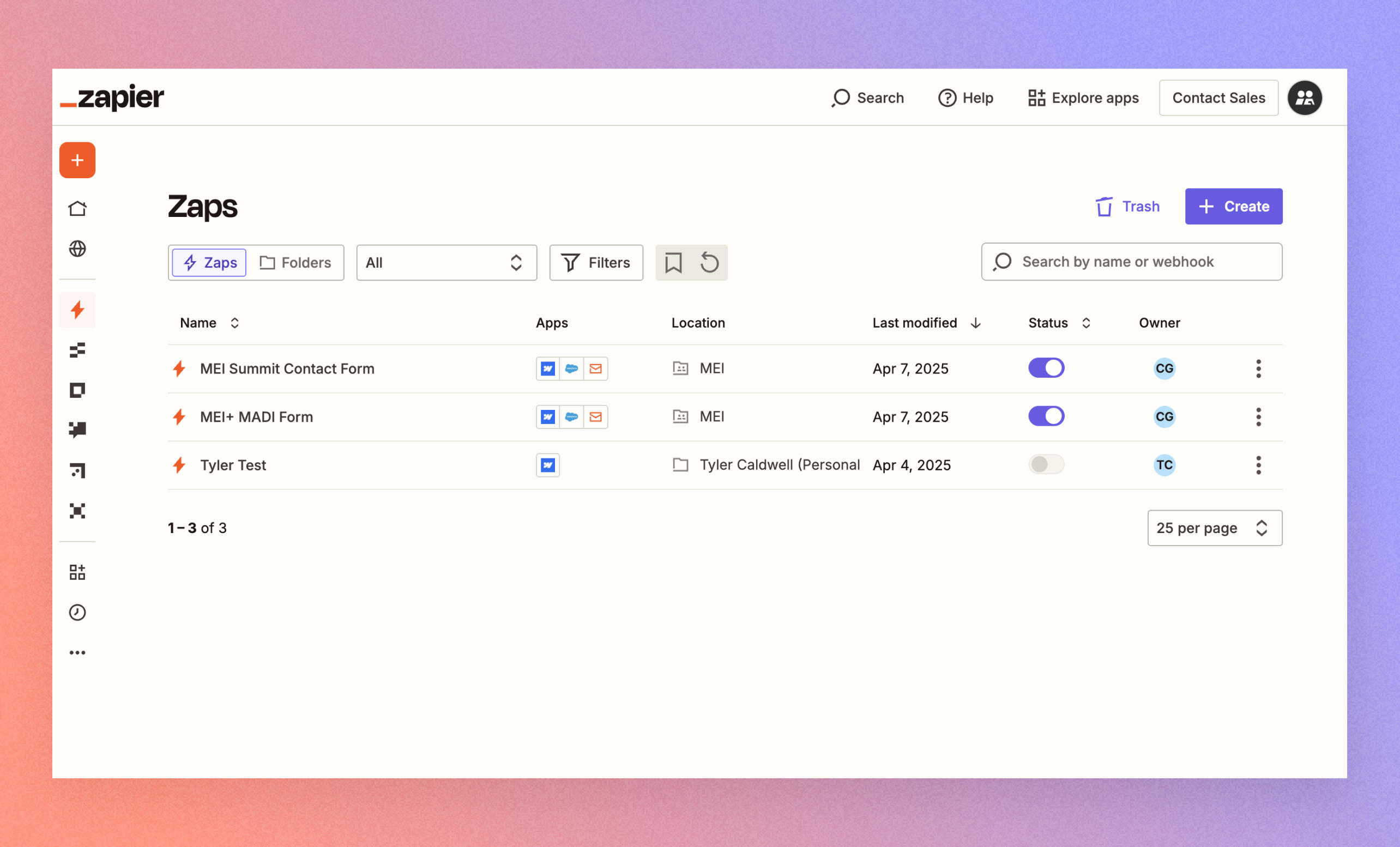 Zapier interface showing form trigger setup for automating Webflow to HubSpot form submissions.
