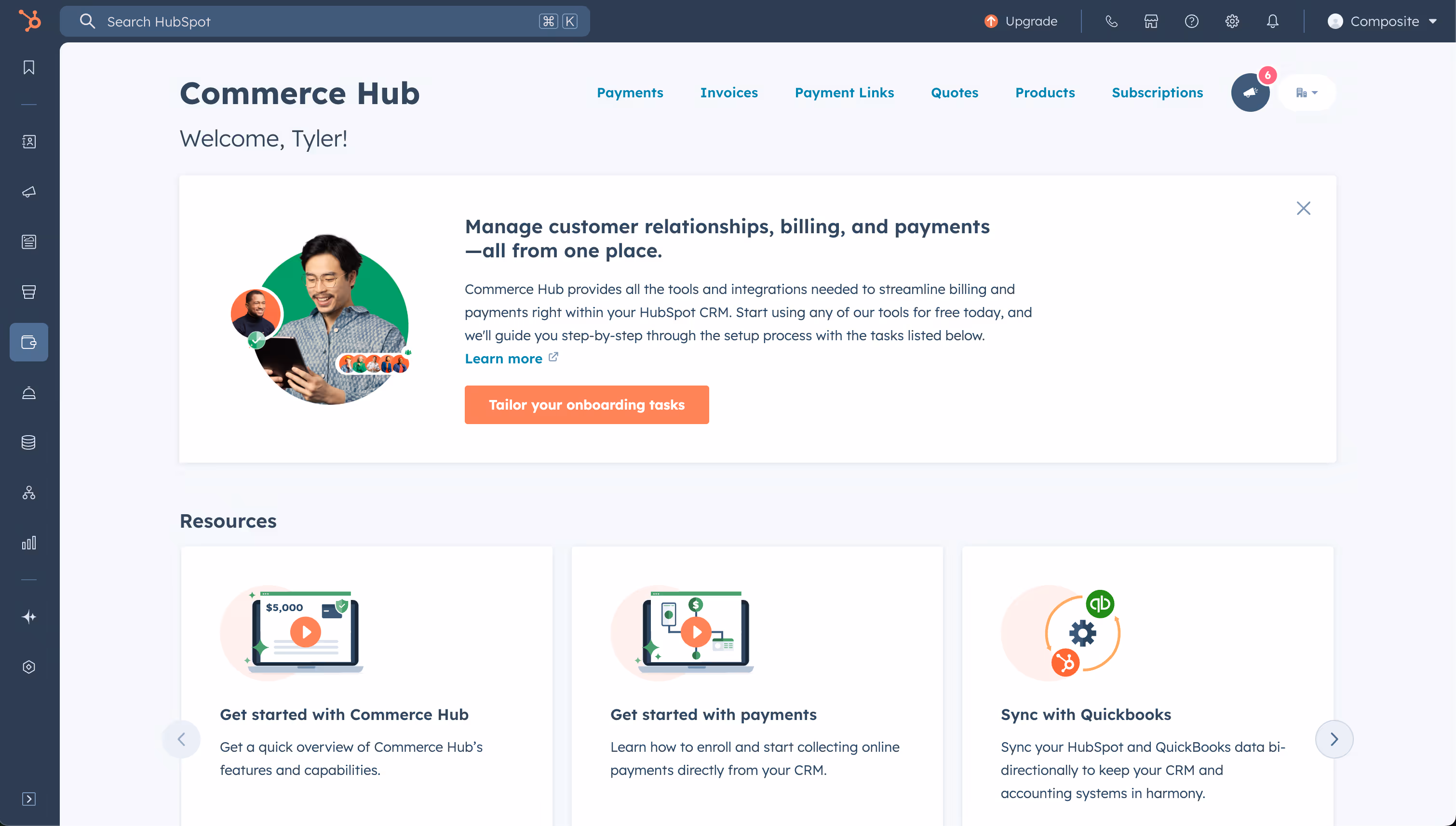 Screenshot showing Hubspot Commerce Hub for use in a step-by-step migration guide from Hubspot to Webflow