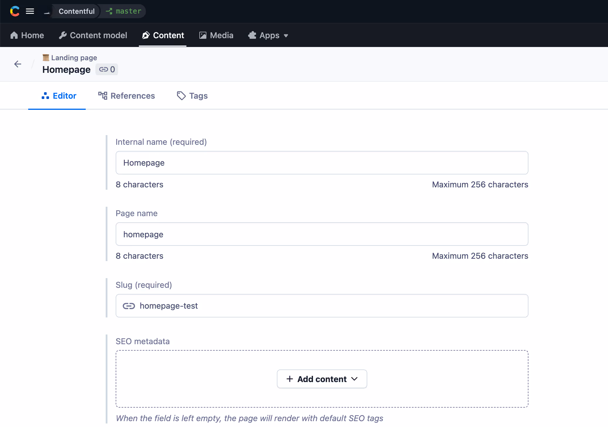 Screenshot of Contentful Homepage Creation for use in an article about migrating your website from Contentful to Webflow