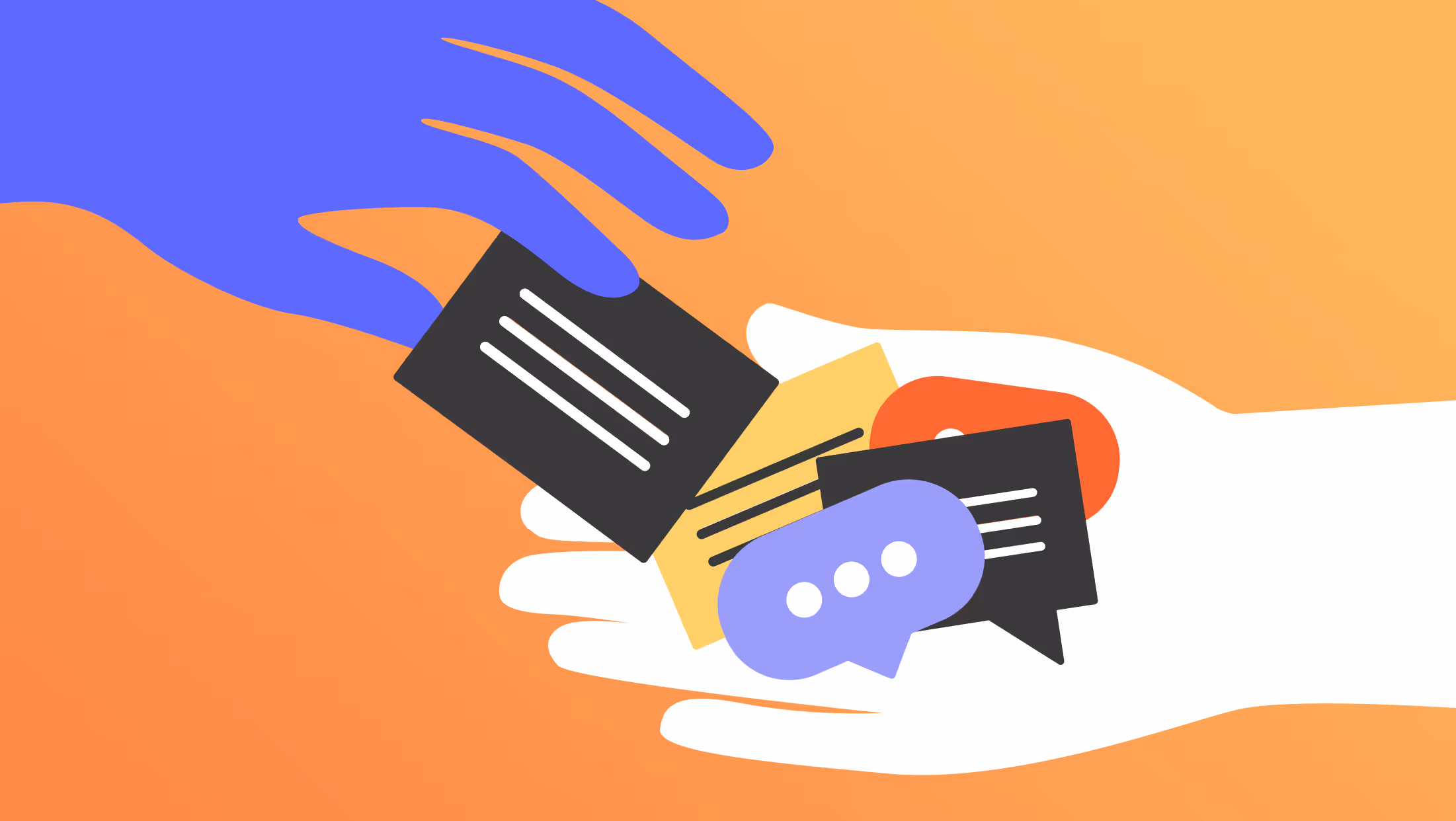 Graphic image showing feedback symbols like messages being handed to the symbolic designer. For use in an article about what companies look for in a jr designer.