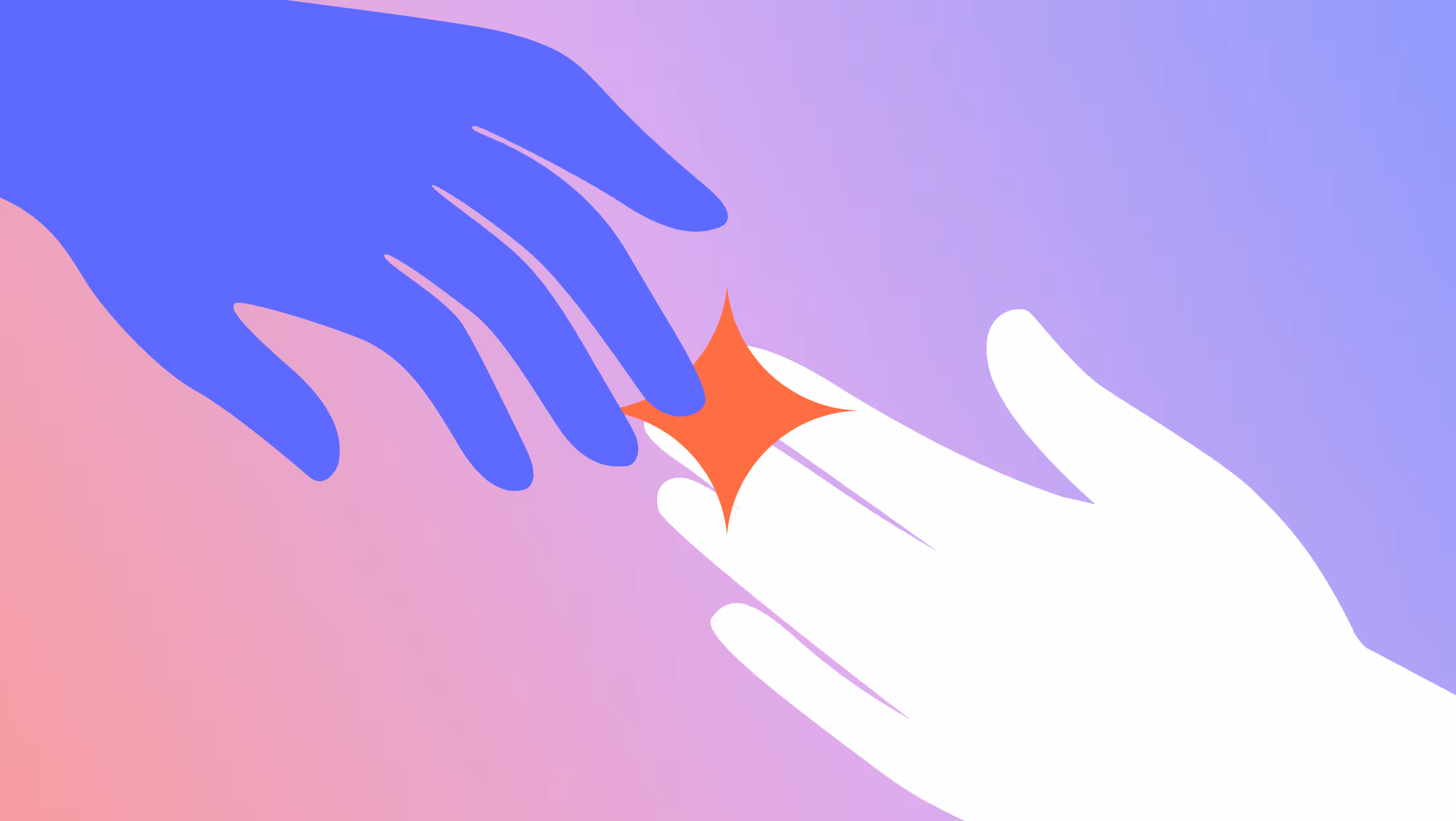 Graphic image depicting two hands reaching together with a spark in the middle, representing our collaboration. For use in a post outlining hiring tips for junior designers.