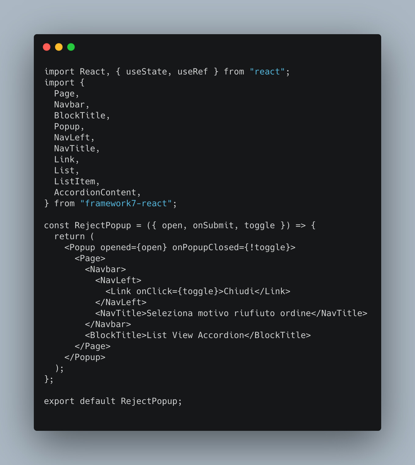 Screenshot of React JS code