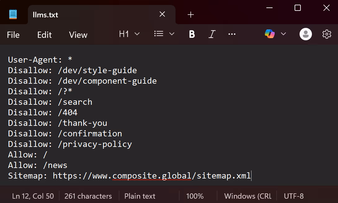 Screenshot of Composite's llms.txt file