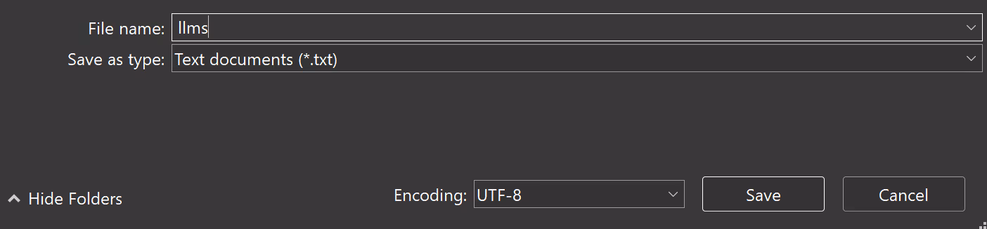 Screenshot showing how to save your llms.txt file