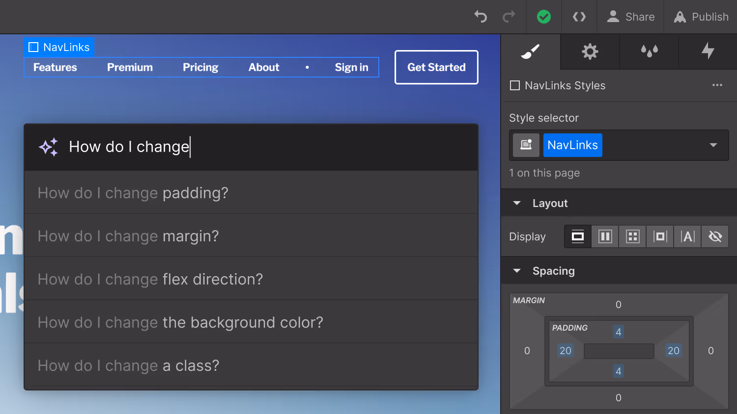 Screenshot of Webflow's AI Assistant