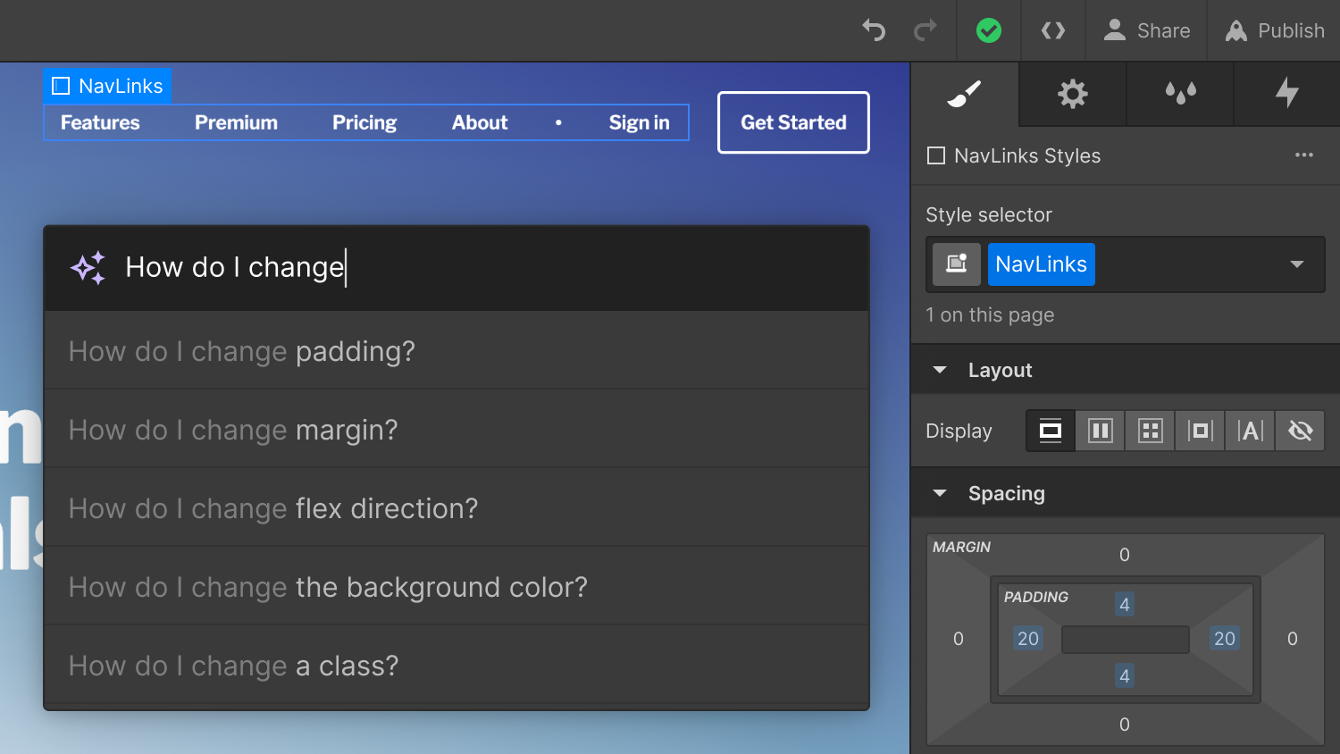 Screenshot of Webflow's AI Assistant