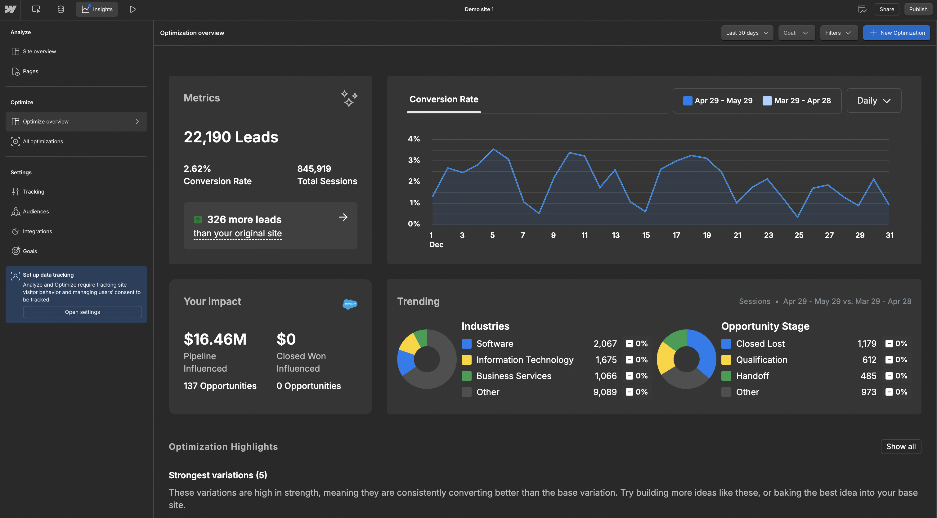 Screenshot of Webflow Optimize