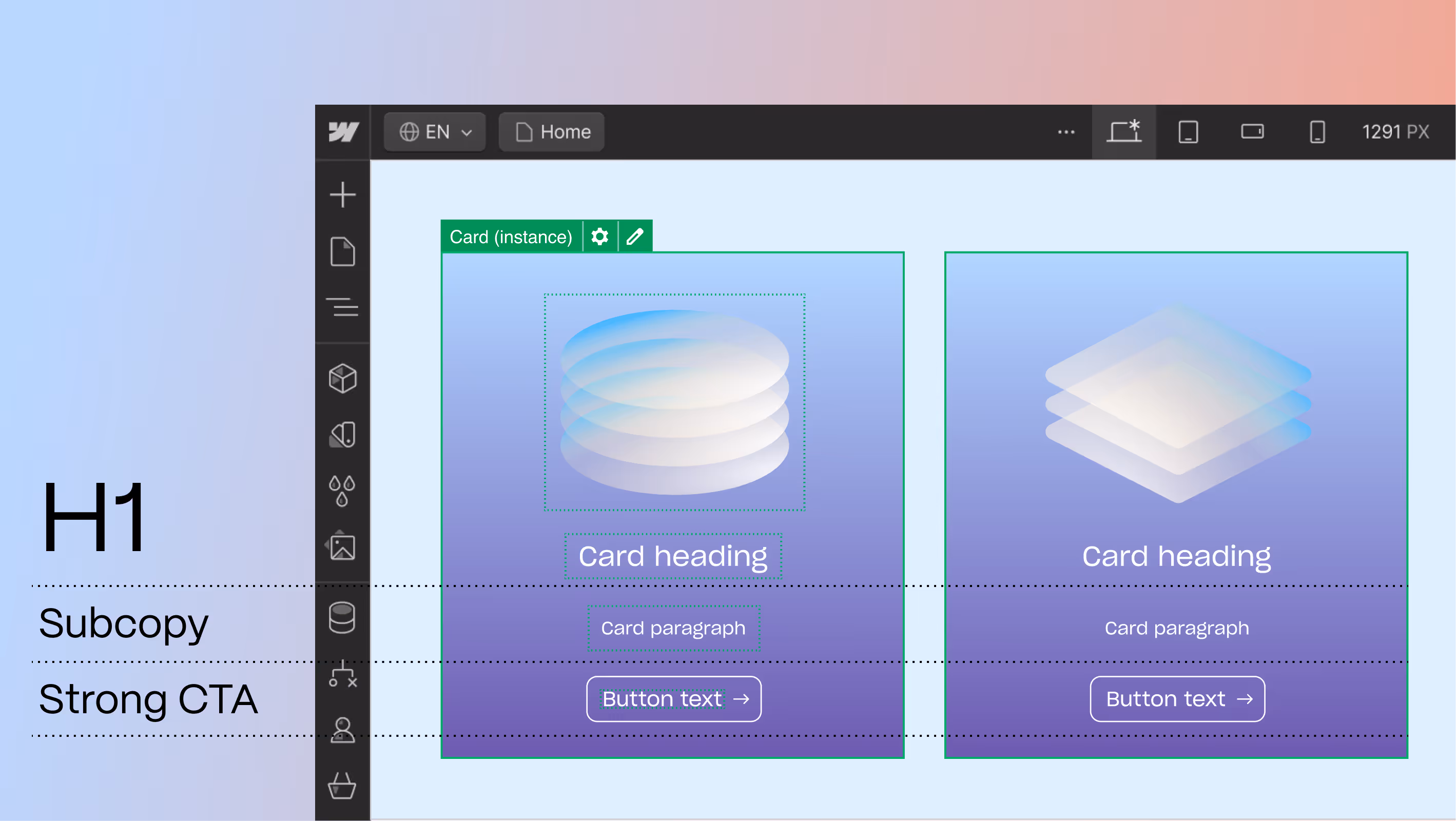 Graphic image displaying clear sections for H1, Subcopy, and Strong CTA sections on a generic site.