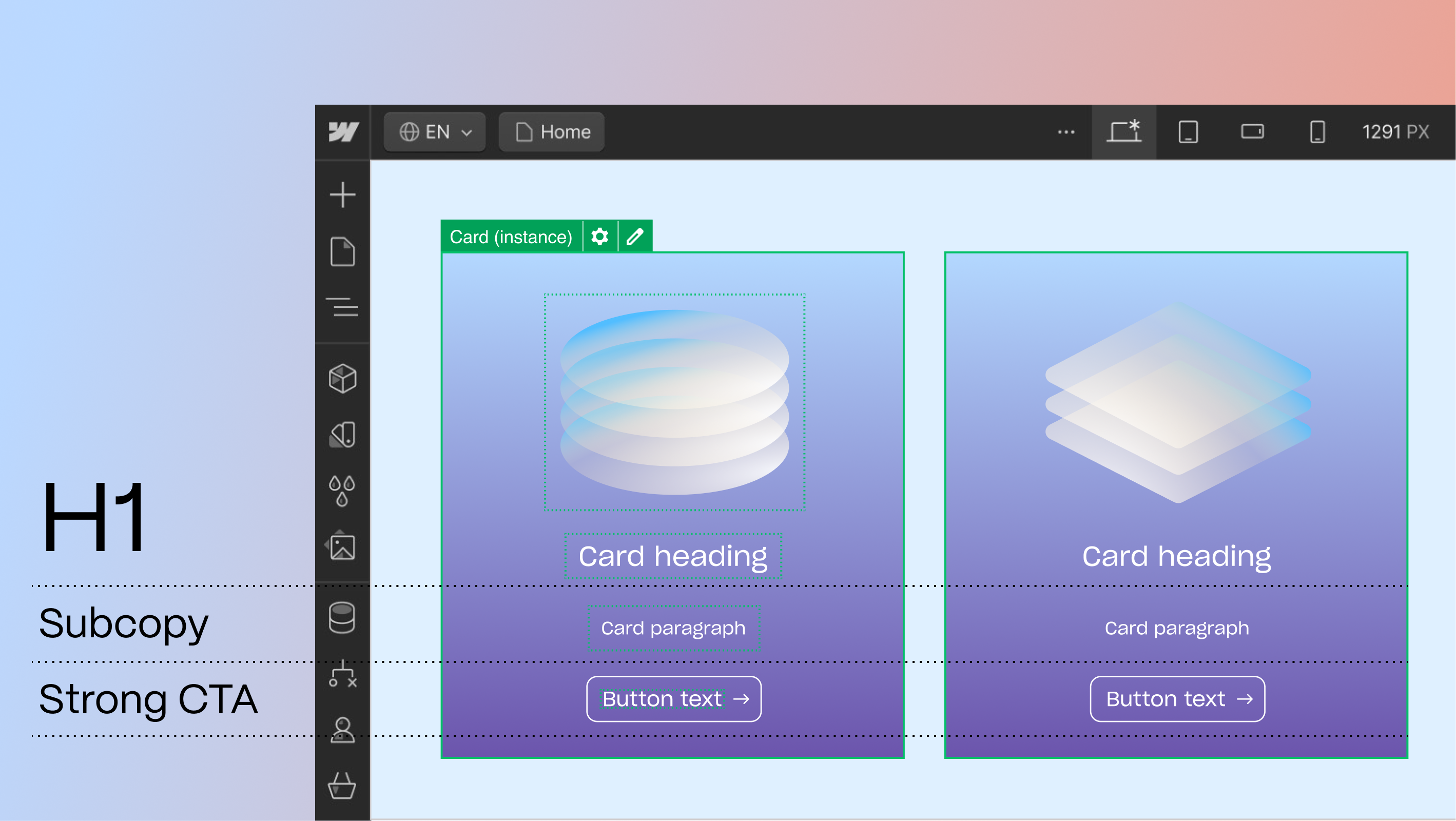 Graphic image displaying clear sections for H1, Subcopy, and Strong CTA sections on a generic site.