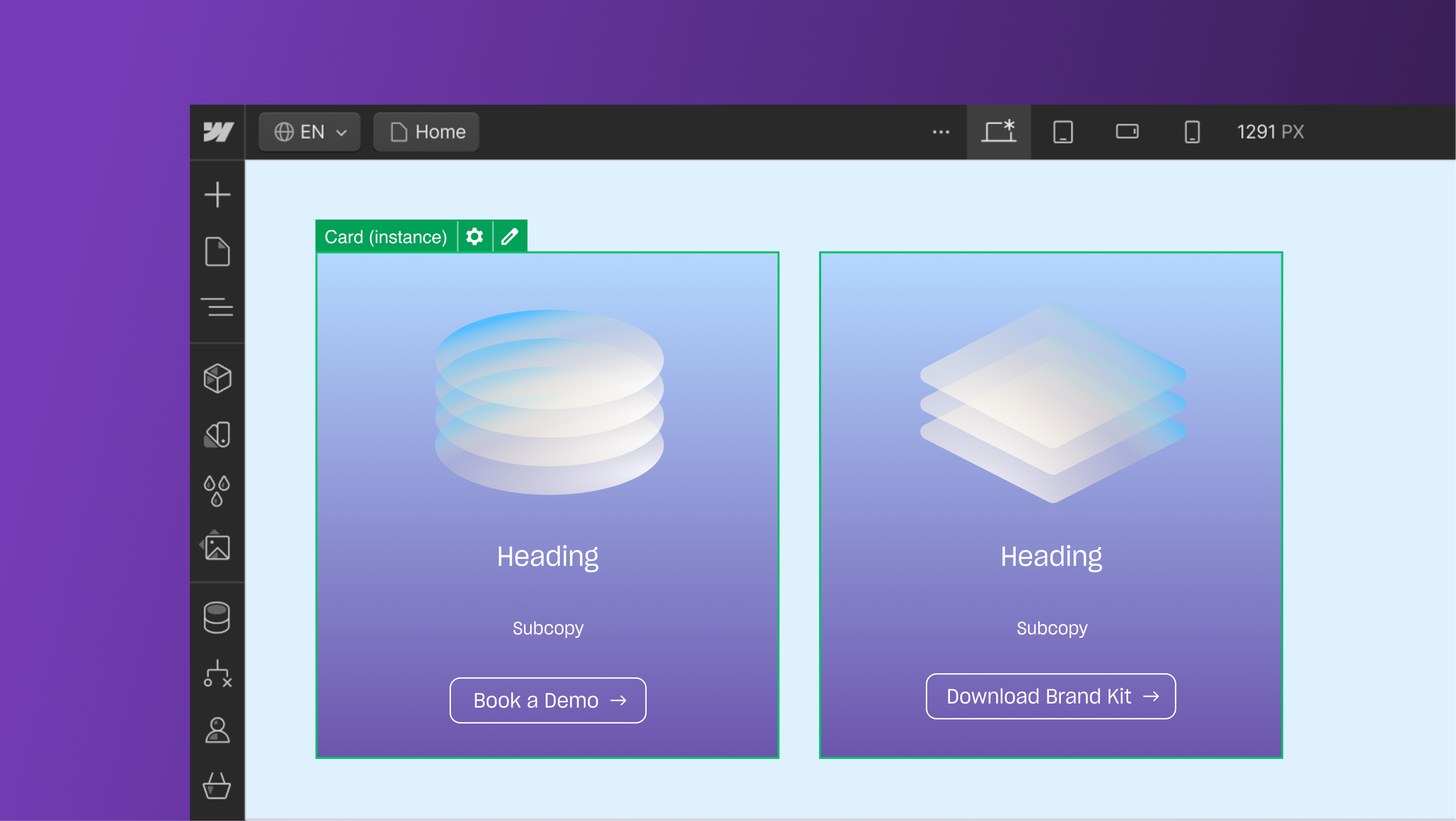 Generic wireframe showing the following CTA button examples: Book a Demo & Download Brand Kit