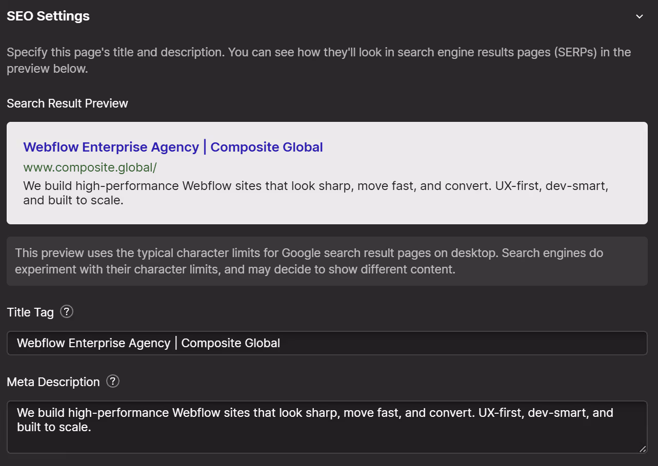Screenshot of Composite's meta data
