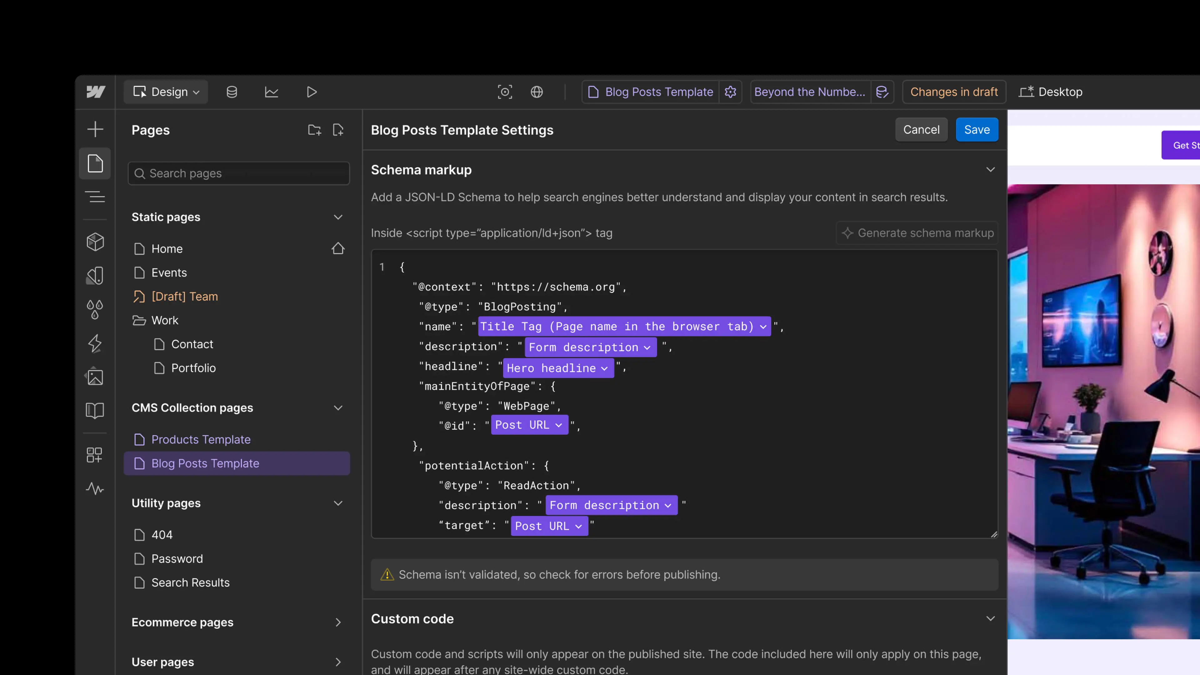 Screenshot of Webflow's new AI-Powered SEO features