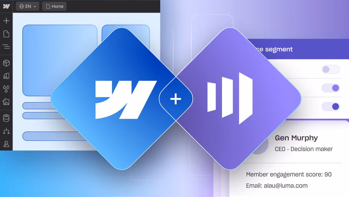Marketo and Webflow logos showing audience segmentation to represent integrating Marketo into Webflow.