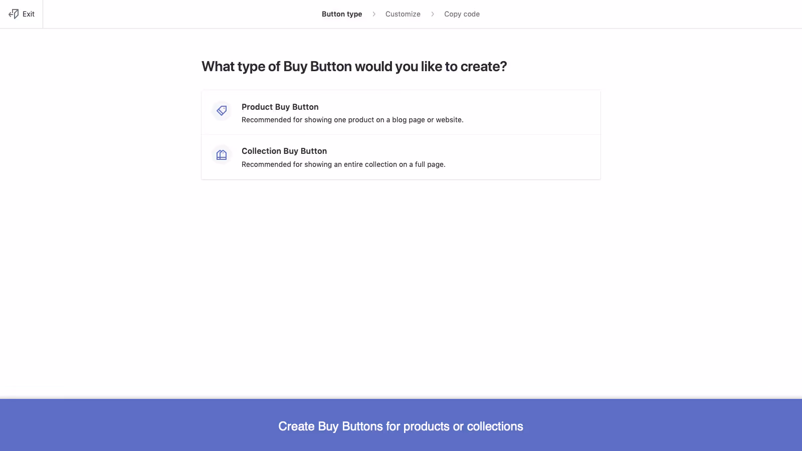 Screenshot of Button Types when creating buttons in Shopify