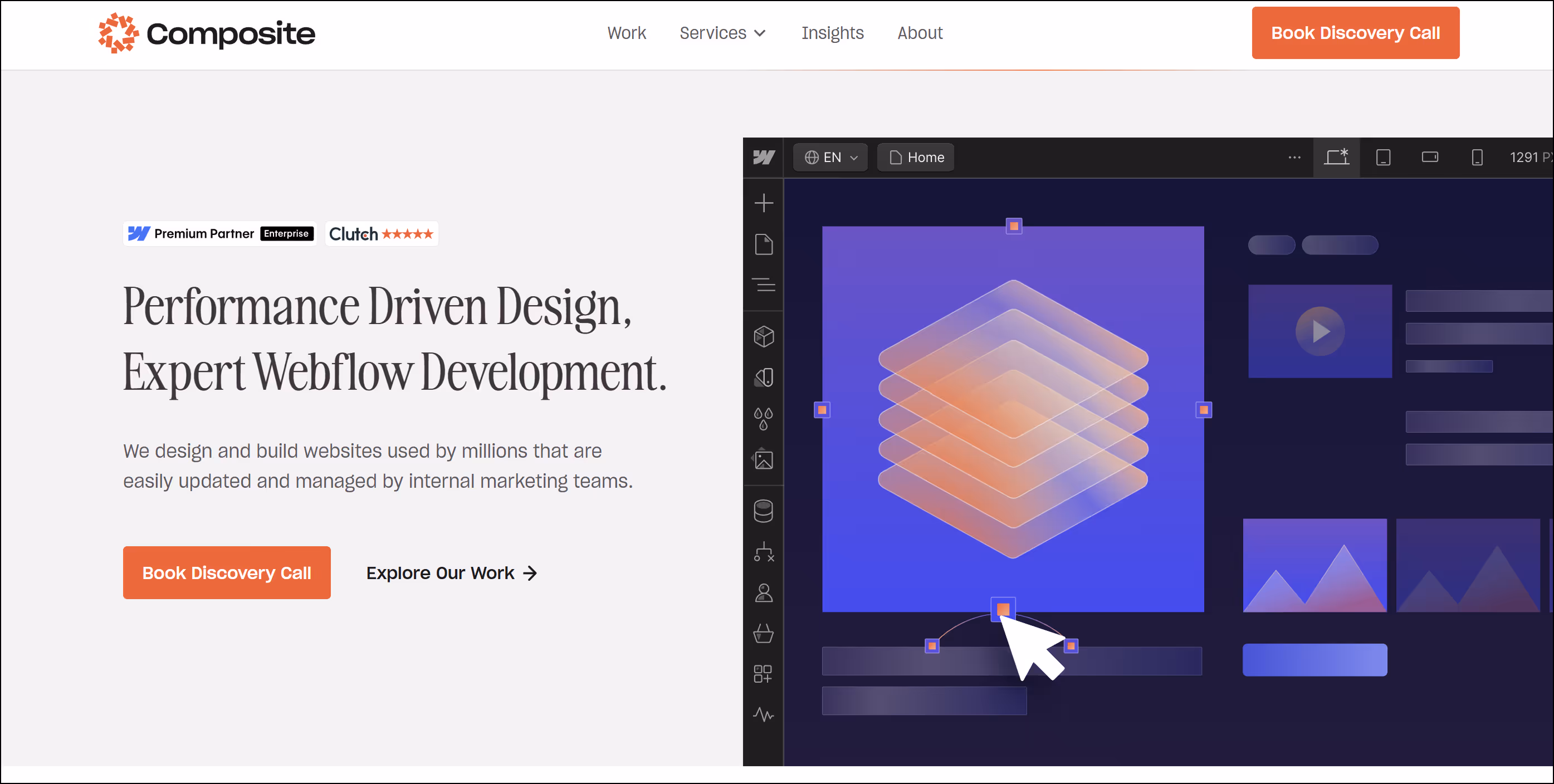 Screenshot of Composite's homepage, showing our descriptive text above the fold.