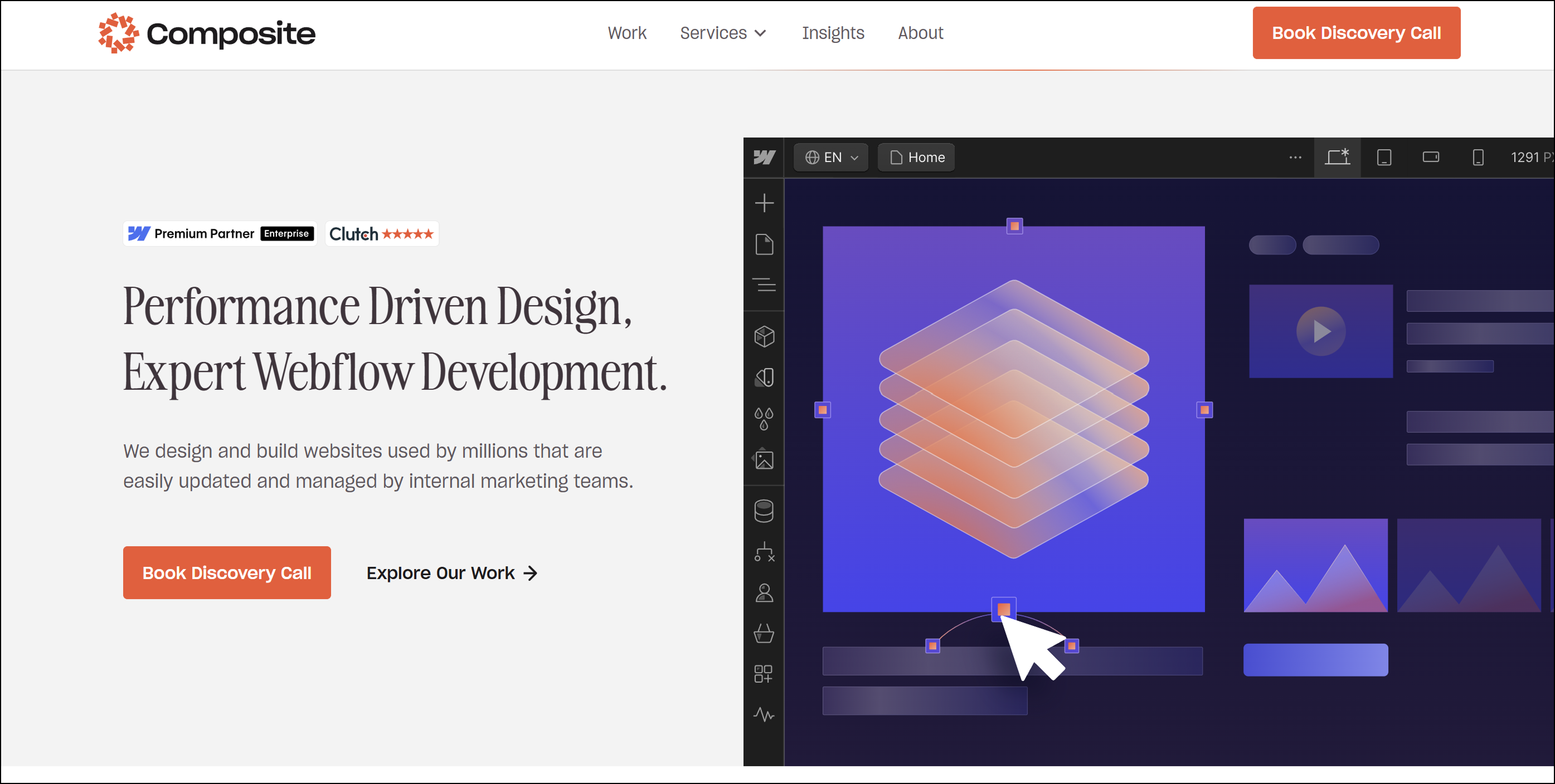 Composite homepage showing clear positioning, trust signals, and a prominent call to action, illustrating how messaging confirms relevance and guides users toward conversion in a single flow.
