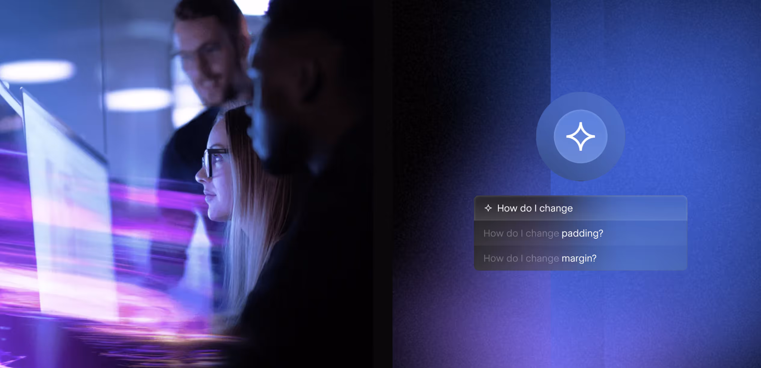 Screenshot of Webflow's AI predicting intent as user searches "How do I change..."