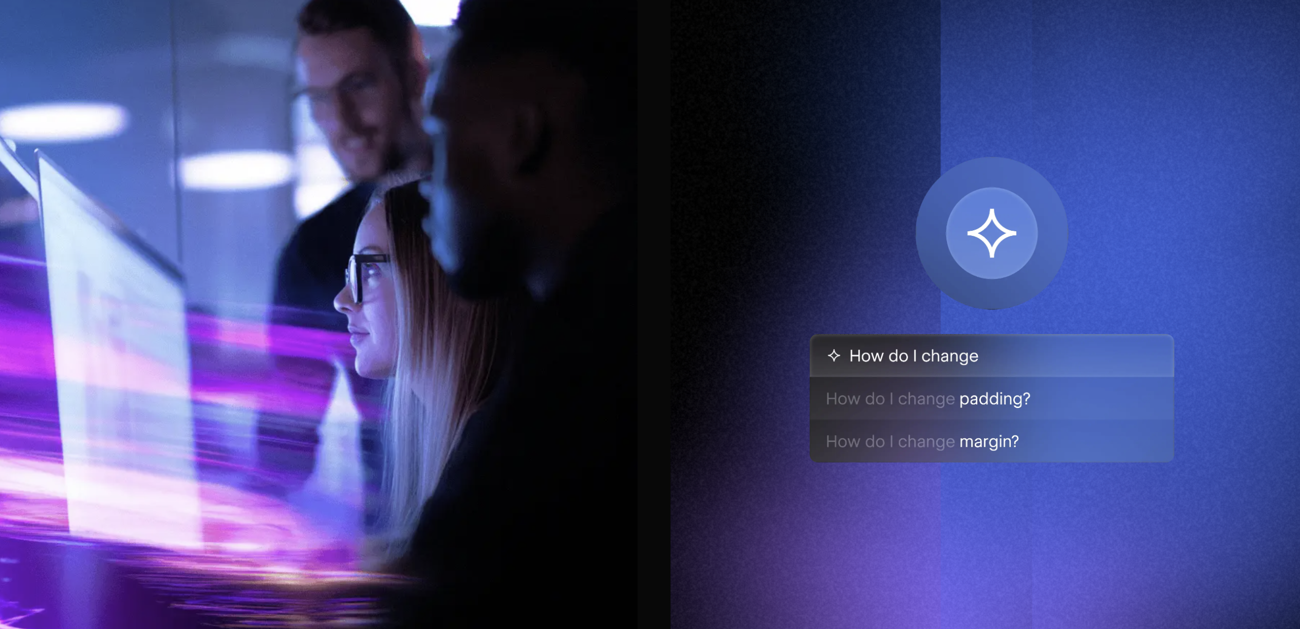 Screenshot of Webflow's AI predicting intent as user searches "How do I change..."