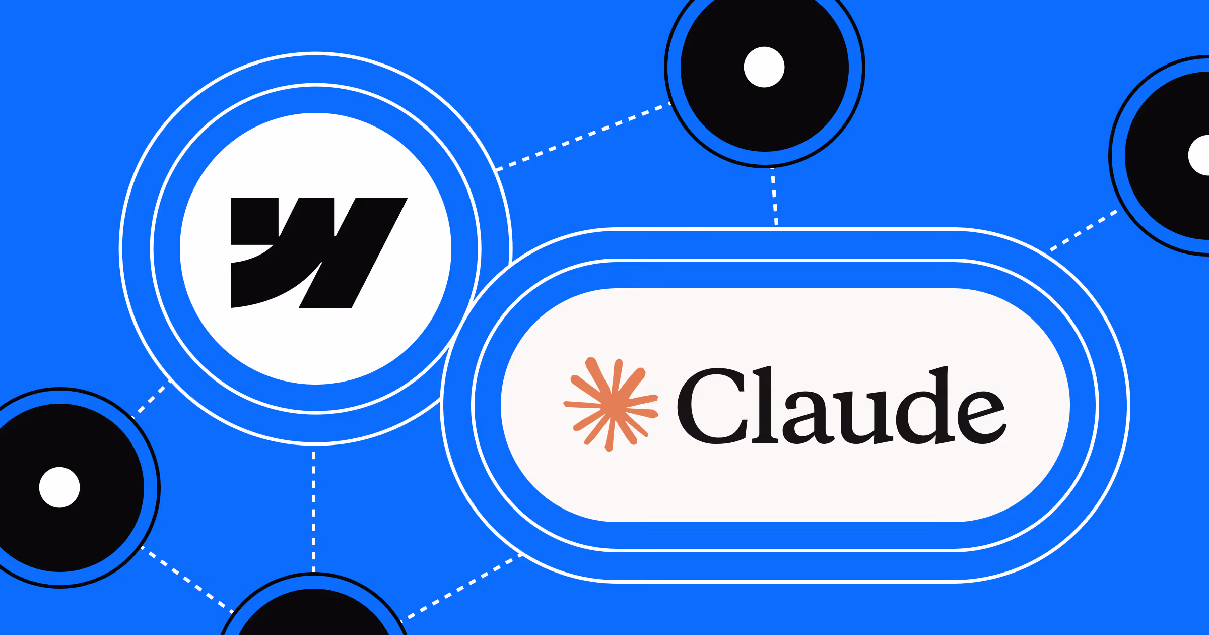 Image by Webflow displaying the Webflow logo alongside the Claude logo, representing integrating Claude AI with Webflow.