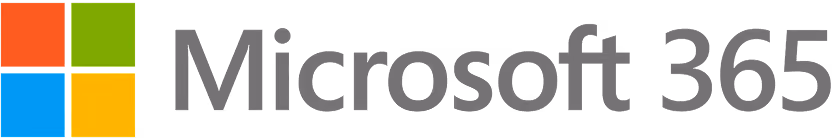 Microsoft 365 logo with four colored squares and gray text.