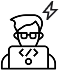Black and white icon of a sad face with a lightning bolt above it, symbolizing developer frustration or pain.